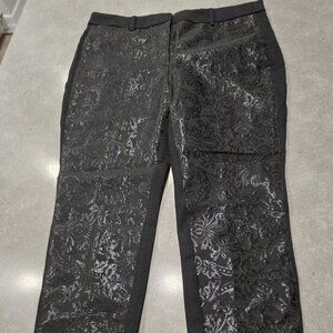 WHBM Women's Black Floral Jacquard Ponte Skinny Ankle Pants  - Size 14 NWT